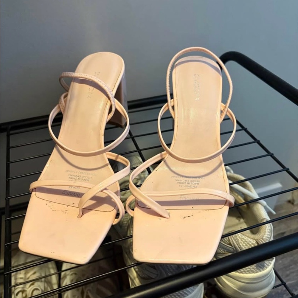 Elegant Pink Strappy Sandals thin square heel